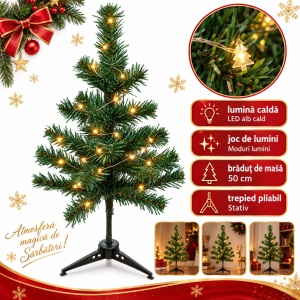 Brăduț artificial de Crăciun, 50 cm, verde, din plastic, fără instalație luminoasă - Img 5