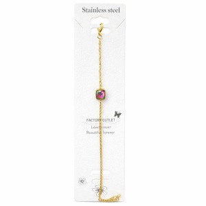 Brățară aurie Roxé cu cristal multicolor pătrat, inoxidabil 16+4 cm