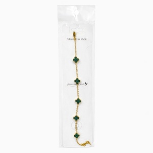 Brățară aurie Roxé cu simboluri verzi elegante, reglabilă 18+5 cm