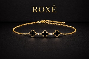 Brățară ROXE – model trifoi negru & cristale, design elegant, reglabil - Img 2