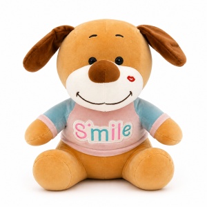 Caine de plus 38cm cu pupic si tricou Smile, jucarie moale copii