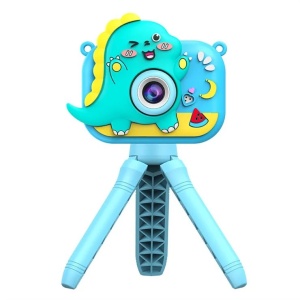 Camera foto copii digitala cu trepied model dinozaur albastru ecran 2 inch