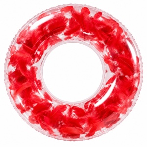Colac Gonflabil Transparent cu Pene Roșii, 80 cm – pentru Plajă și Piscină - Img 2
