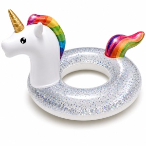 Colac Gonflabil Unicorn cu Sclipici – 120x90 cm, Model XL pentru Piscină și Mare