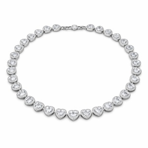 Colier ROXE argintiu elegant cu inimioare din cristale stralucitoare, design romantic premium, 40 cm