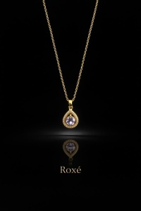 Colier Roxé auriu cu pandantiv lacrimă si cristal, 40 cm, reglabil - Img 2