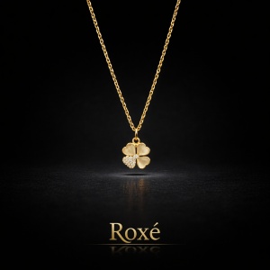 Colier Roxé auriu cu pandantiv trifoi si cristale, material inoxidabil, 40 cm, reglabil - Img 2