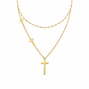 Colier ROXE auriu lant dublu cu cruciulite design elegant si modern