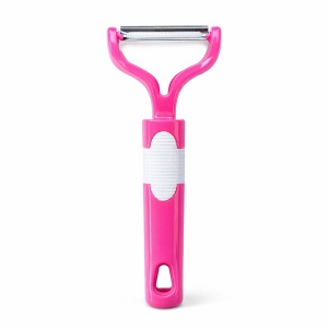 Curatator legume si fructe YIBOO roz, decojitor inox multifunctional cu maner ergonomic