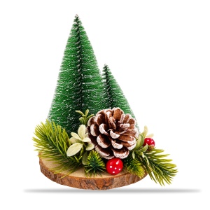 Decoratiune de Craciun brad cu con de pin, baza din lemn natural, 19x11 cm - Img 2
