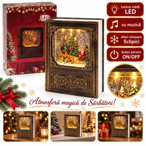 Decorațiune de Crăciun in forma de carte, cu lumini LED si muzică, 19x14,5 cm