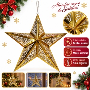Decoratiune de Crăciun in forma de stea aurie, suspendabilă, 60 cm - Img 3