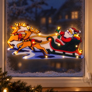 Decorațiune luminoasă de Crăciun, Moș Crăciun cu sanie, 20 LED, priză 220V, 57x38 cm - Img 3