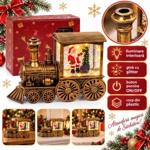 Decorațiune luminoasă , model locomotivă cu Moș Crăciun , 15,5 × 10 cm