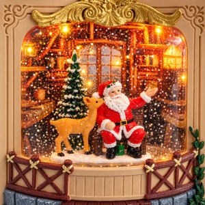 Decorațiune luminoasă și muzicală de Crăciun, model tip carte cu Moș Crăciun și ren, 19,5 × 18,5 cm - Img 3