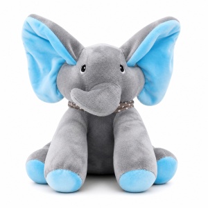 Elefant de plus interactiv cu urechi albastre, 30cm , repeta si imita sunete copii