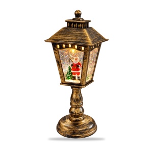 Felinar decorativ de Crăciun cu figurină Moș Crăciun, cu lumini și sunete, 20,5x9 cm - Img 2