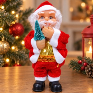Figurină Moș Crăciun cu brăduț, catifea și plastic, 17 × 8 cm - Img 8