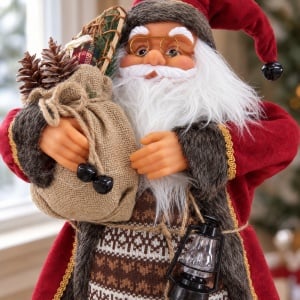 Figurină Moș Crăciun decorativ cu felinar și sac de conuri, 65 cm - Img 7