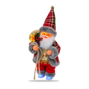 Figurină Moș Crăciun interactiv cu sunete, lumini și mișcări de dans, săculeț cu flori, 28x10 cm - Img 3