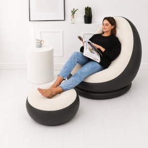 Fotoliu gonflabil cu taburet bej deschis 116x88x83 cm, relaxare confortabila interior
