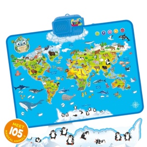 Harta interactivă puzzle din plastic cu touchscreen, muzică și întrebări, 56x41 cm - Img 2