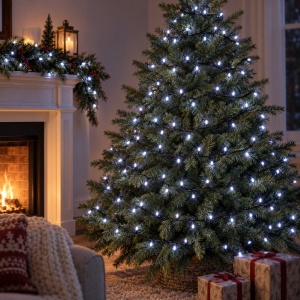 Instalație de Crăciun LED tip rolă, 100 m, 600 LED-uri, alb rece, fir negru, 8 moduri - Img 6