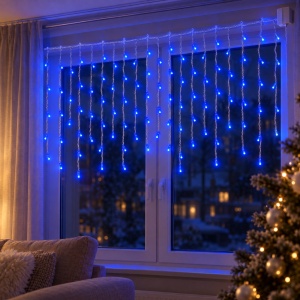 Instalație LED tip ploaie , 240 LED albastre, 6 m, fir alb , interconectabilă - Img 3
