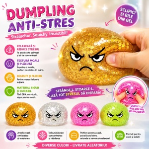 Jucărie Antistres Squishy Angry Dumpling, 8,5 cm, cu Sclipici și Bile din Gel, Model Aleatoriu - Img 3