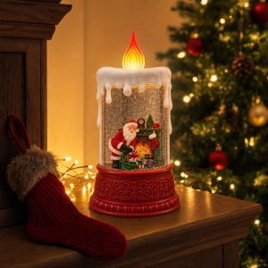 Lampa decorativa in forma de lumânare cu Mos Craciun, alimentare USB sau baterii, 28x15x11cm - Img 2