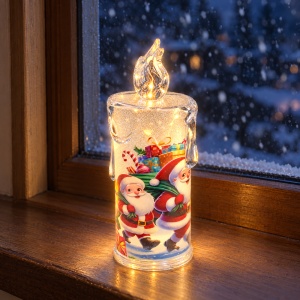 Lumânare LED de Crăciun cu Moș Crăciun, plastic, baterii incluse, ambalaj aprox. 19 × 6 cm - Img 3