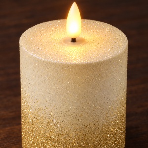 Lumânare LED decorativă de Crăciun, flacără realistă, sclipici auriu, 10x8,5 cm, plastic - Img 4