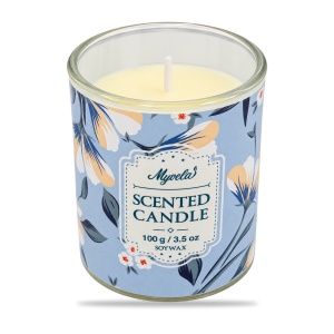 Lumânare parfumată de Crăciun, din soia, aromă florală, în recipient de sticlă albastru, 100g - Img 2