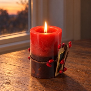 Lumânare parfumată decorativă de Crăciun din ceară roșie, cu fitil de bumbac, 8,5 × 5,5 cm - Img 3
