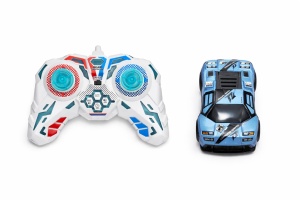 Masinuta cu telecomanda sport albastra cu lumini control 2.4GHz scara 1:64