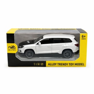 Masinuta metalica SUV alb cu detalii negre, usi deschise, model modern 15 cm
