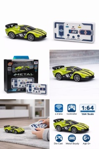Masinuta RC metalica 1:64 cu control telefon si telecomanda 2.4GHz, verde - Img 3