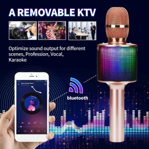 Microfon karaoke wireless cu boxa Bluetooth, efecte vocale si lumini LED, argintiu - Img 4