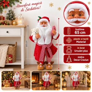 Moș Crăciun în pijamale cu ursuleț de pluș, plastic și textil, 65 cm