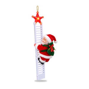 Moș Crăciun pe scară 70 cm (3 piese), figurină 20 cm, plastic și textil, muzică și lumini - Img 3