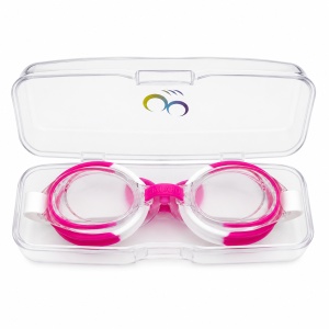 Ochelari de inot copii roz-alb, reglabili, cu dopuri urechi silicon transparent