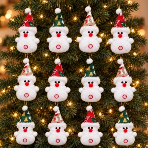 Ornamente de brad, set 12 bucăți, om de zăpadă din pluș, culori asortate, 17 × 6 cm - Img 5