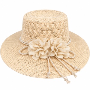 Pălărie de Plajă Crem cu Flori Decorative și Boruri Largi - Img 2
