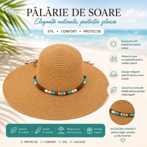 Palarie de Soare Bej Eleganta cu Accesorii Colorate pentru Plaja si Vacante - Img 2