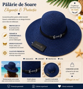 Palarie de Soare pentru Femei Bleumarin cu Detaliu Ancora – Model Elegant de Vara - Img 2