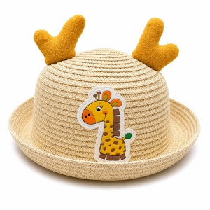 Palarie de Vara Crem pentru Copii cu Girafa Galbena, Protectie UV si Design Adorabil