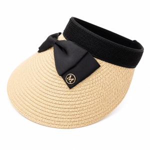Palarie de vara dama tip viziera bej cu funda neagra pentru plaja si protectie UV