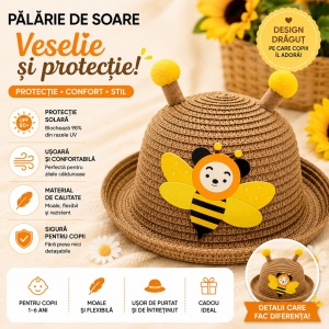 Palarie de Vara Maro pentru Copii, cu Design Albina si Protectie UV - Img 2