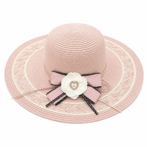 Palarie de Vara Roz pentru Femei, cu Bor Lat, Floare Eleganta si Protectie UV