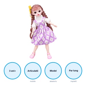 Papusa articulata fashion, model kawaii, par lung impletit, livrare aleatorie, 3 ani+ - Img 3